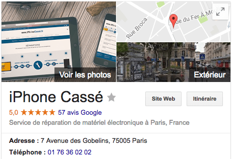 iPhoneCassé.fr - Avis Google - Gobelins